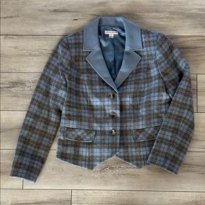 Pendleton women's blue plaid wool suit jacket blazer size 10